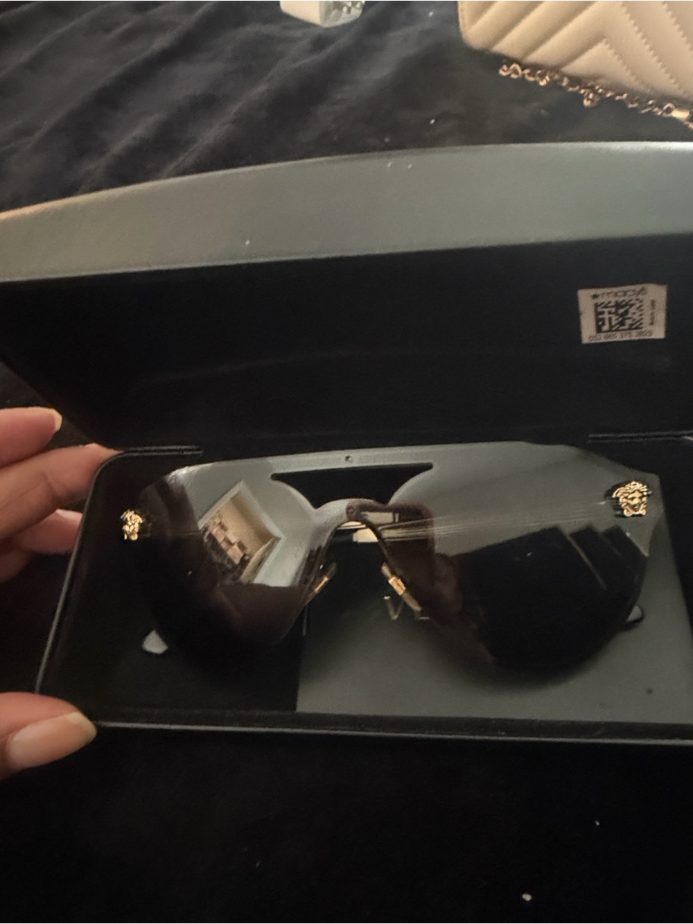 Versace Men’s Black Shield Sunglasses with Gold Medusa Accents